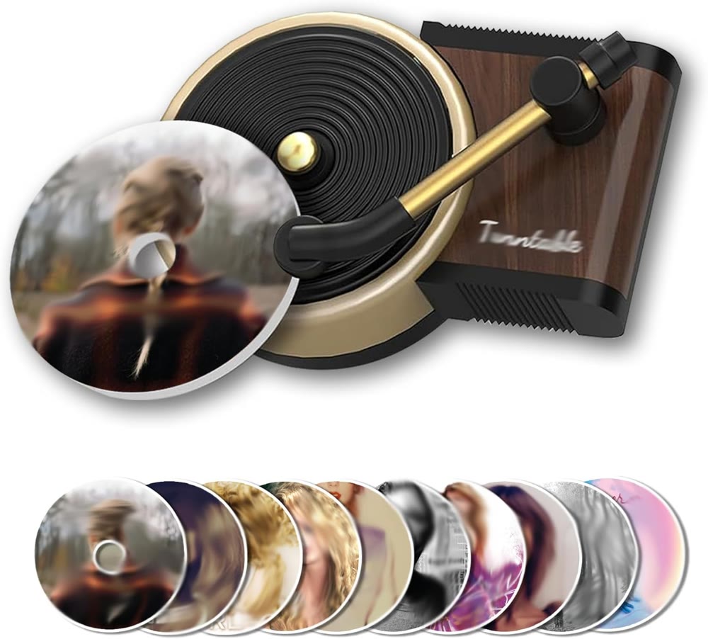 Mini record player air freshener with a set of record discs